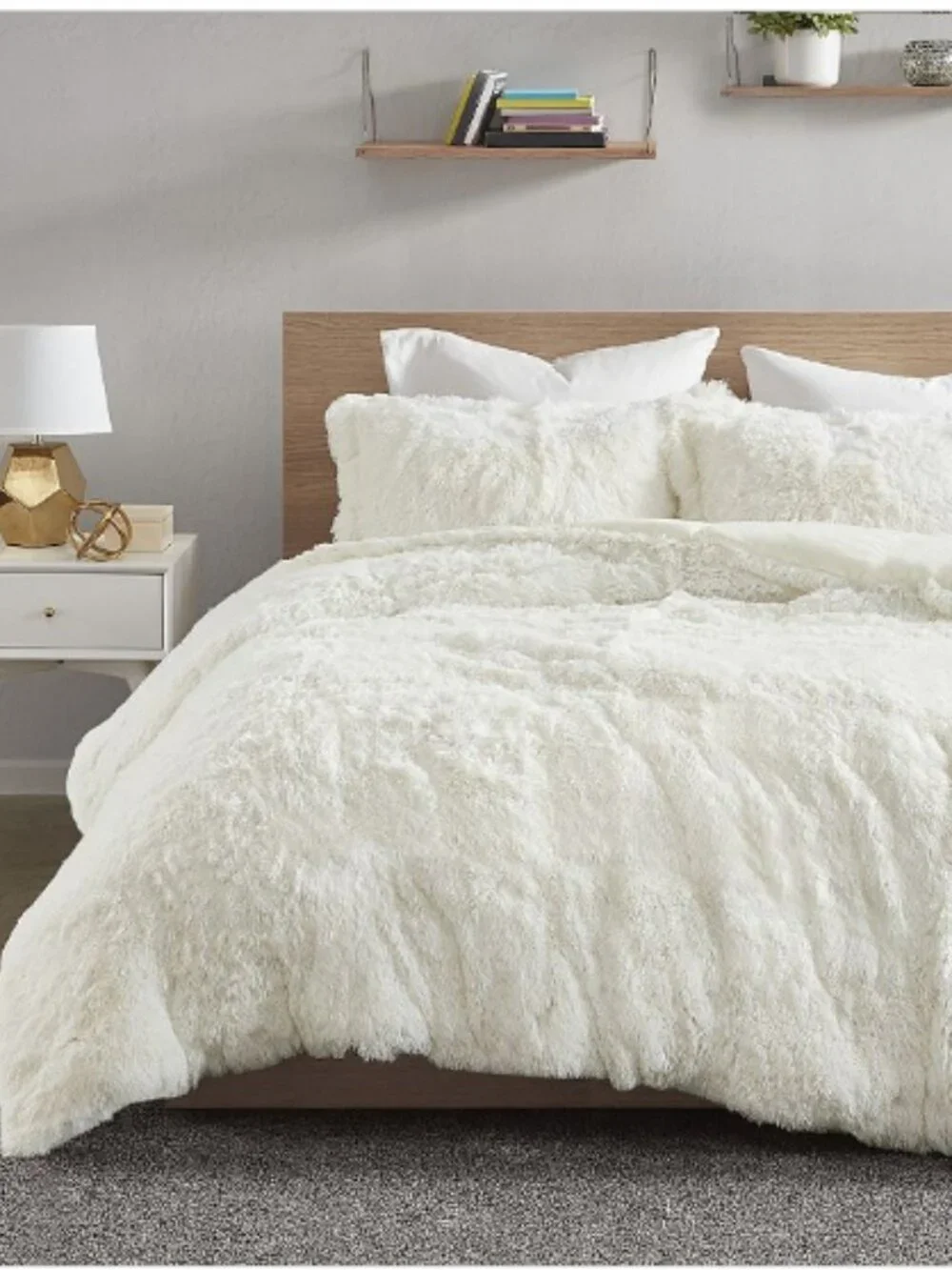 Intelligent Design Malea Shaggy Fur Duvet Cover Set in Ivory